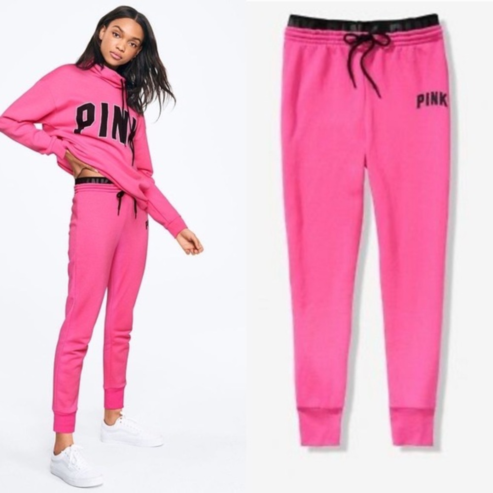 HTF VS PINK HIGH WAIST PINK LOGO SKINNY JOGGERS
